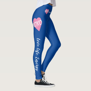 XOXO Pink Heart White XOXO Hugs Kisses Blue Leggings