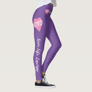 XOXO Pink Heart White XOXO Hugs Kisses Purple Leggings