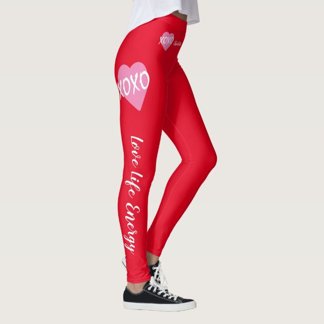 XOXO Pink Heart White XOXO Hugs Kisses Red Leggings (Right)