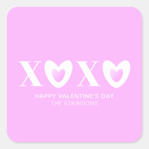 XOXO pink lilac hearts typography modern cute Square Sticker