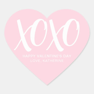 XOXO pink modern cute custom valentine's Day Heart Sticker
