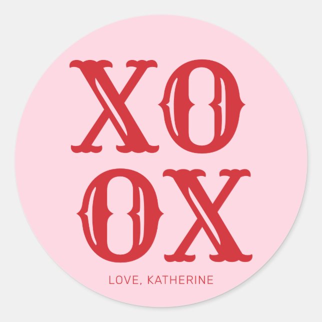 XOXO pink red cute typography personalized Classic Round Sticker (Front)