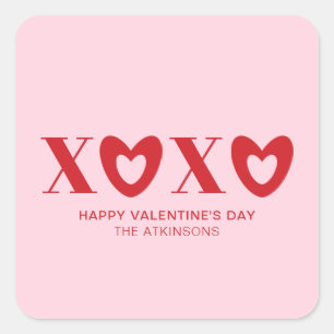 XOXO pink red hearts typography modern cute custom Square Sticker