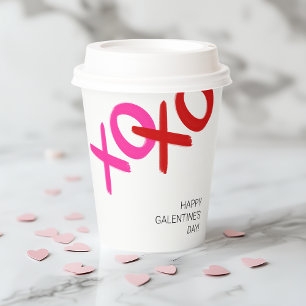 XOXO Pink Red Hugs Kisses Happy Galentine's Day Paper Cups