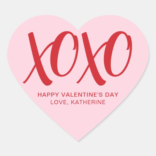 XOXO pink red modern cute custom valentine's Day  Heart Sticker (Front)
