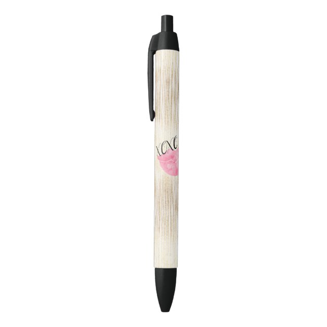 XOXO Pink Watercolor Lips Black Ink Pen (Top (Vertical))