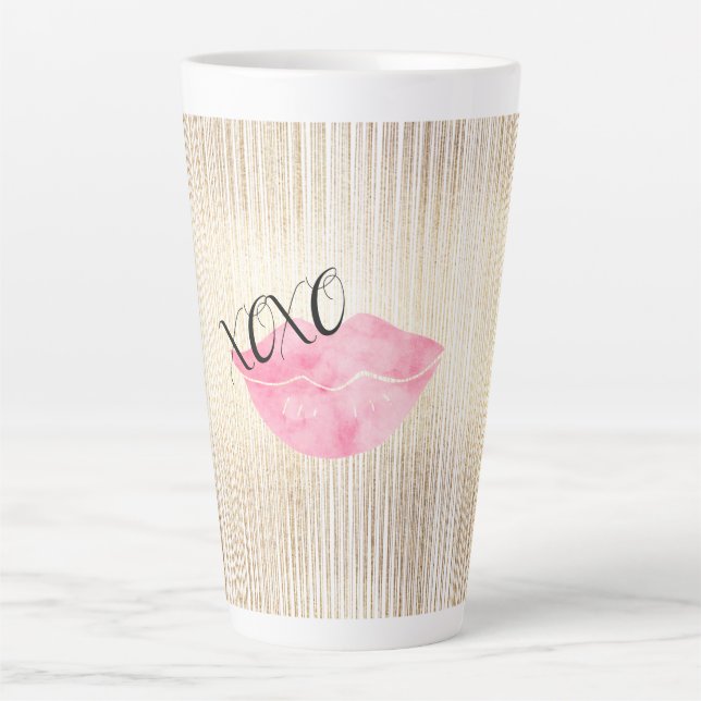 XOXO Pink Watercolor Lips Latte Mug (Front)