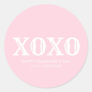XOXO pink white typography cute valentine's Day Classic Round Sticker