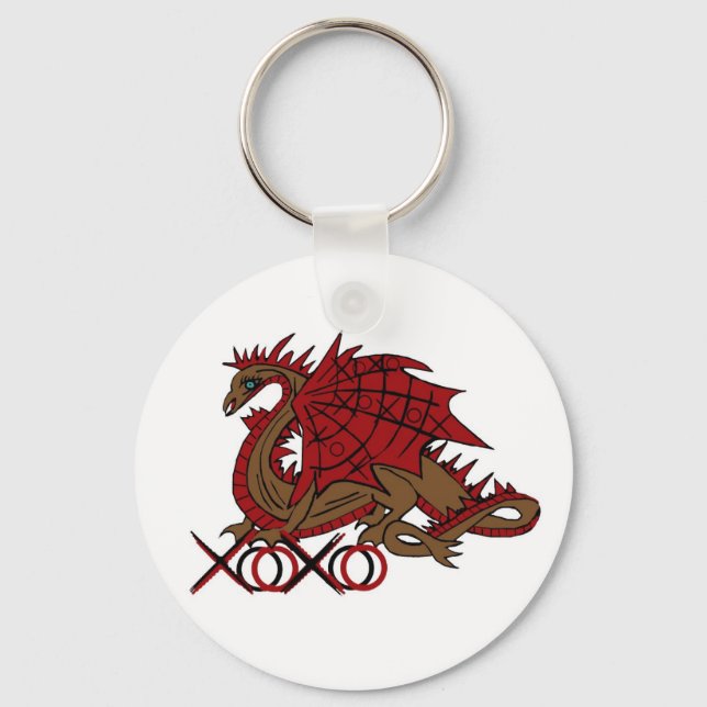 XOXO red and brown dragon Keychain (Front)