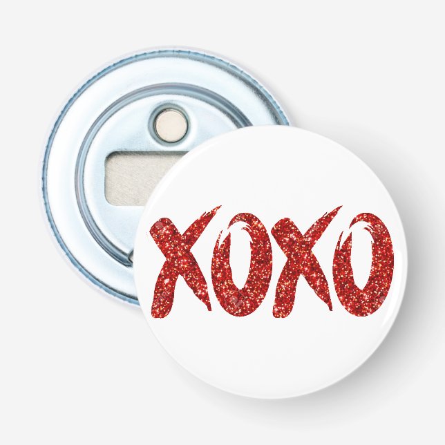 XOXO Red Glitter | Glam Brushstroke Hug and Kisses Bottle Opener (Front)
