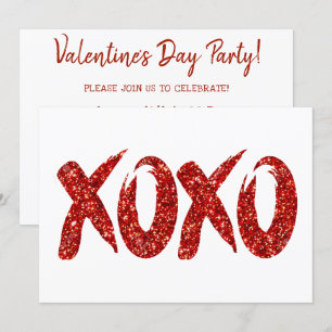 XOXO Red Glitter   Glam Brushstroke Hug and Kisses Invitation