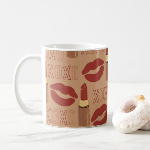 XOXO, Red Lipsticks, and Kisses Pattern Coffee Mug