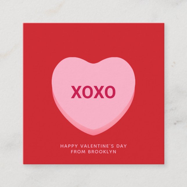 XOXO red pink conversation heart Valentine's card (Front)
