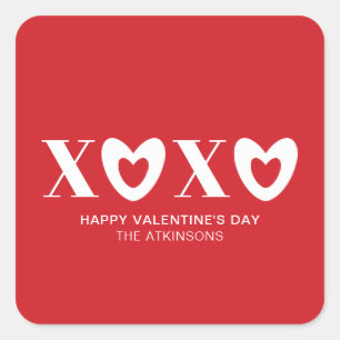 XOXO red white hearts typography modern cute Square Sticker