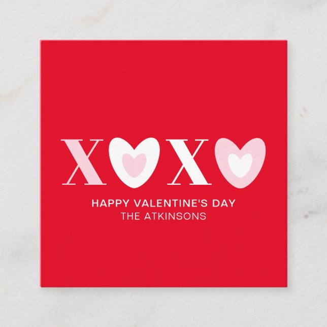 XOXO red white pink hearts typography modern cute Enclosure Card (Front)