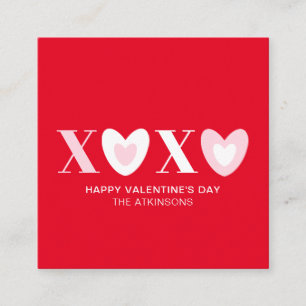 XOXO red white pink hearts typography modern cute Enclosure Card