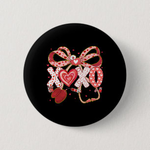 Xoxo Stethoscope Valentine Rn Pct Cna Nurse Red Bo 2 Inch Round Button