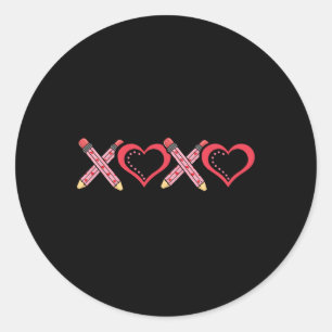 Xoxo Teacher Valentine's Day Pencil And Apple 2  Classic Round Sticker