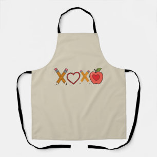 XOXO Teacher Valentine's Day Pencil And Apple Apron