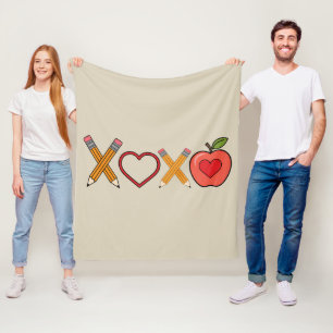 XOXO Teacher Valentine's Day Pencil And Apple Fleece Blanket