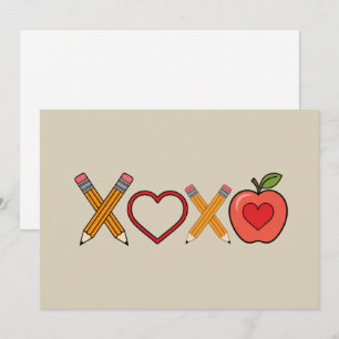XOXO Teacher Valentine's Day Pencil And Apple  Holiday Card