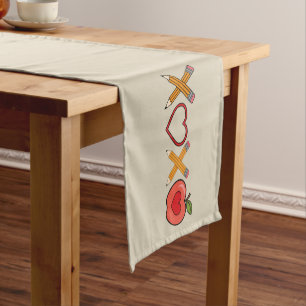 XOXO Teacher Valentine's Day Pencil And Apple  Short Table Runner