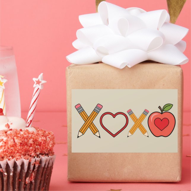 XOXO Teacher Valentine's Day Pencil And Apple  Sticker (Party)
