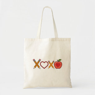 XOXO Teacher Valentine's Day Pencil And Apple Tote Bag