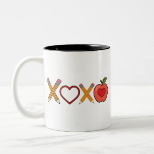 XOXO Teacher Valentine's Day Pencil And Apple Two-Tone Coffee Mug