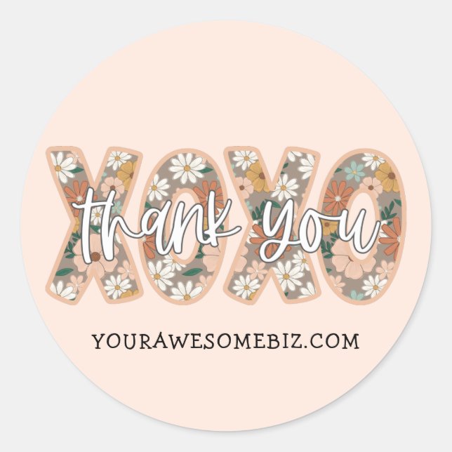 XOXO Thank You Script Boho Floral Cute Business Classic Round Sticker (Front)
