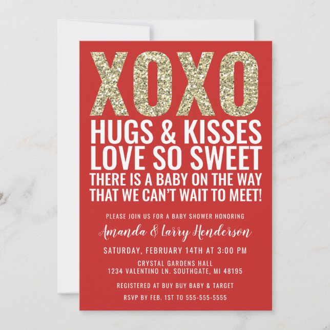 XOXO Valentine Baby Shower Invitation (Front)