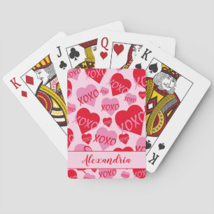 XOXO Valentine Pink Red Heart Pattern Pink Playing Cards