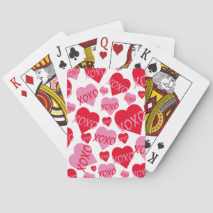 XOXO Valentine Pink Red Heart Pattern  Playing Cards