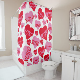 XOXO Valentine Red Heart Pink Hugs Kisses White