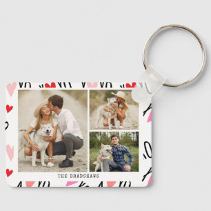 XOXO Valentines 3 Photo Collage Keychain
