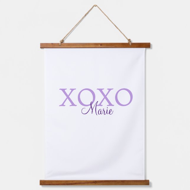Xoxo valentine's day add name purple pastel minima hanging tapestry (Front)