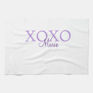 Xoxo valentine's day add name purple pastel minima kitchen towel