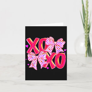 Xoxo Valentines Day Love Funny Coquette Bow Checke Card