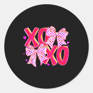 Xoxo Valentines Day Love Funny Coquette Bow Checke Classic Round Sticker