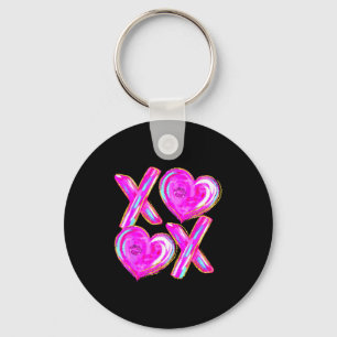 Xoxo Valentines Day Love Funny Coquette Bow Checke Keychain