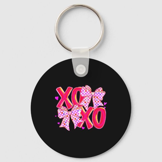 Xoxo Valentines Day Love Funny Coquette Bow Checke Keychain (Front)