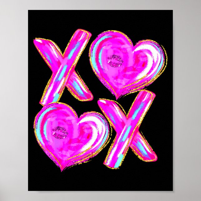 Xoxo Valentines Day Love Funny Coquette Bow Checke Poster (Front)