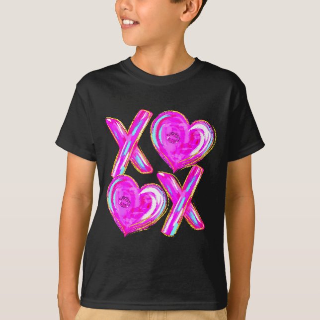 Xoxo Valentines Day Love Funny Coquette Bow Checke T-Shirt (Front)