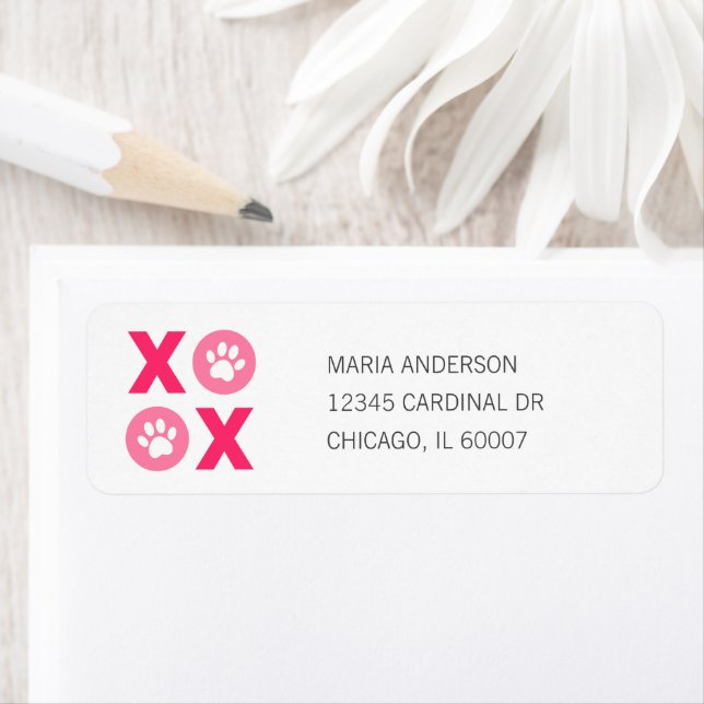 XOXO Valentine's Day Paw Print Address Label (Insitu)