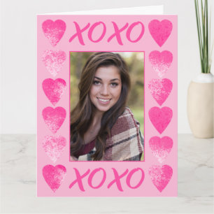XOXO Valentines Pink Watercolor with Photo Card