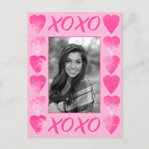 XOXO Valentines Pink Watercolor with Photo Postcard