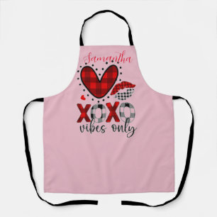 XOXO vibes only, checkered heart Valentine's day  Apron