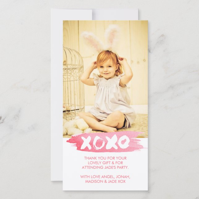 XOXO Watercolor Kisses Hugs Thank You Photo Card (Front)