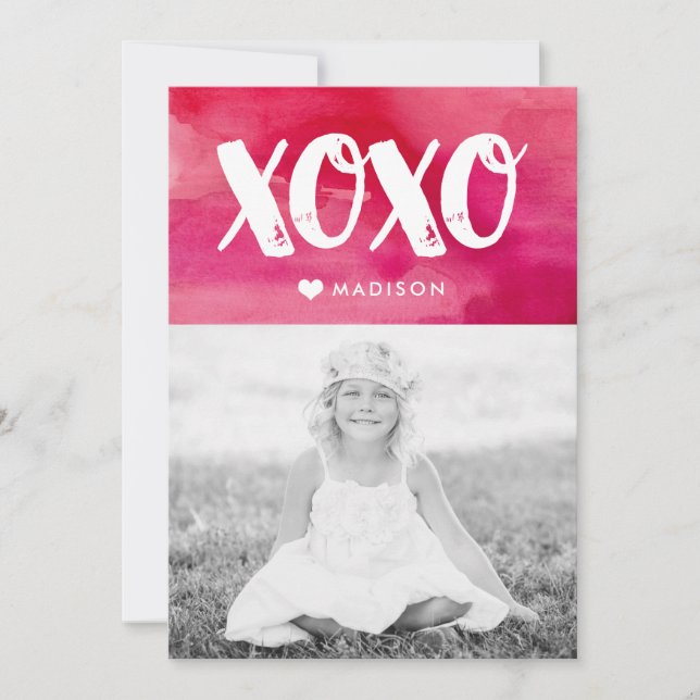 XOXO Watercolor | Valentine's Day Photo Card (Front)