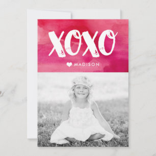 XOXO Watercolor   Valentine's Day Photo Card